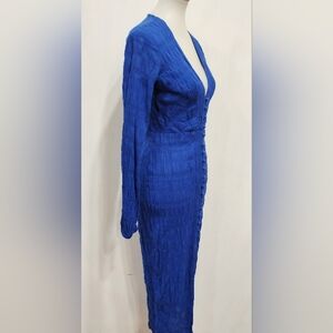 ROYAL BLUE TEXTURED COTTON MAXI DRESS